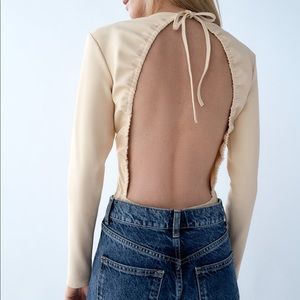 Zara neoprene open back long sleeve bodysuit